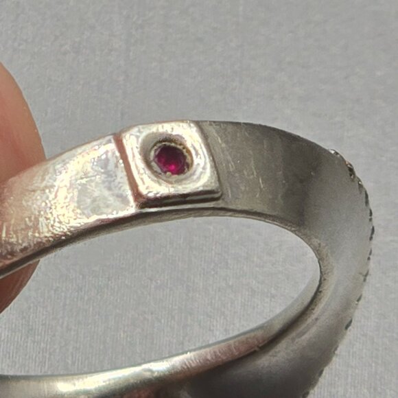 VTG Elle Sterling Silver Ruby Lab Diamond Band Ring Size 9 Wavy 4.13g - Picture 8 of 14